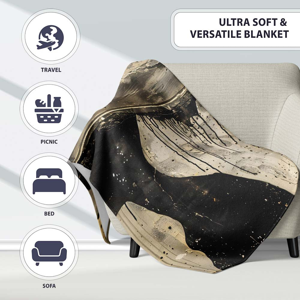 Female Profile Silhouette with Black Paint Drips, All Season Comfort, Decorative Wall Art Style - Super Soft Fleece Blanket Bed Sofa Throw
