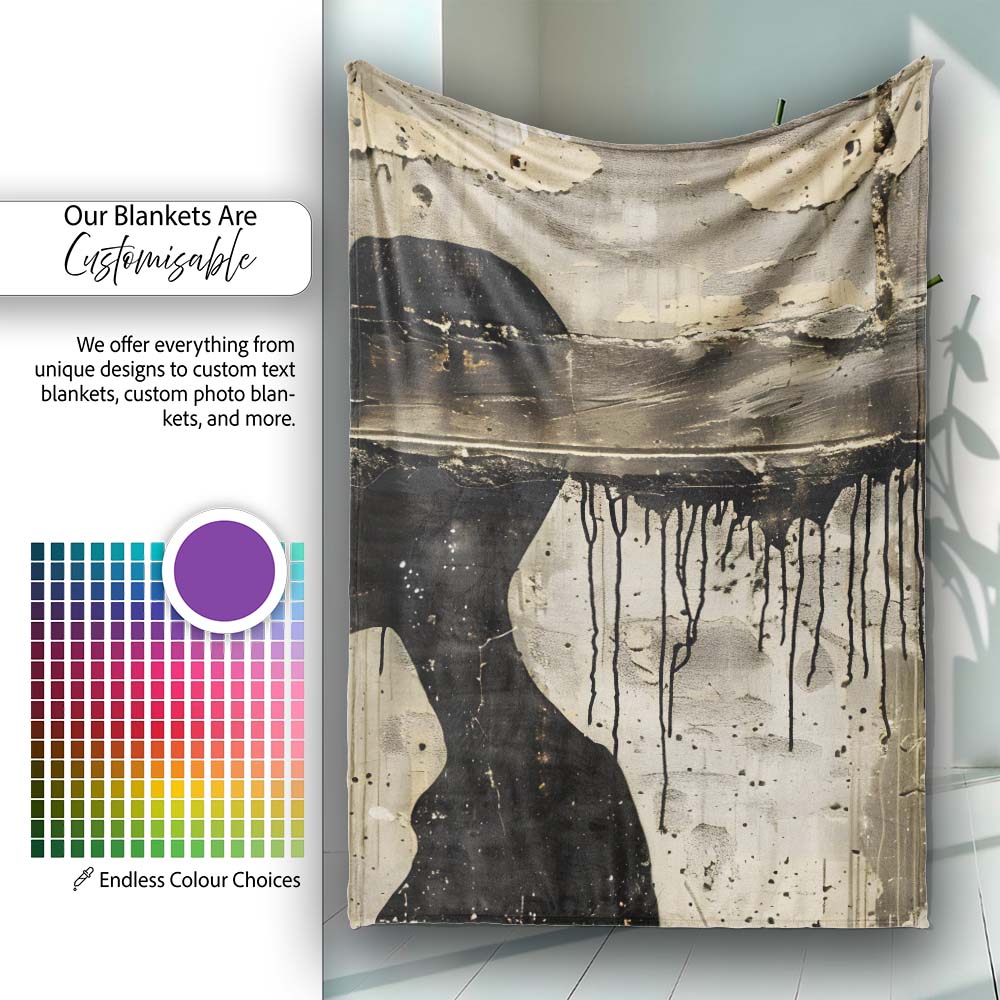 Female Profile Silhouette with Black Paint Drips, All Season Comfort, Decorative Wall Art Style - Super Soft Fleece Blanket Bed Sofa Throw