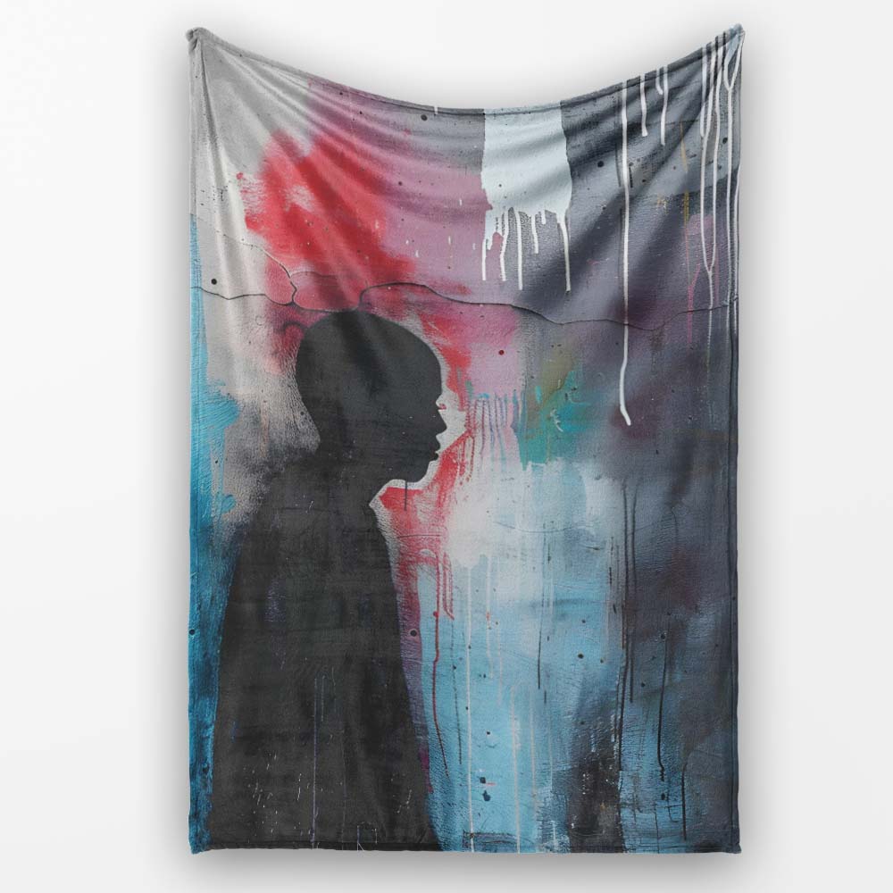 Child Silhouette with Pink Blue Abstract Graffiti, All Season Comfort, Comfortable Everyday Use - Super Soft Fleece Blanket Bed Sofa Throw