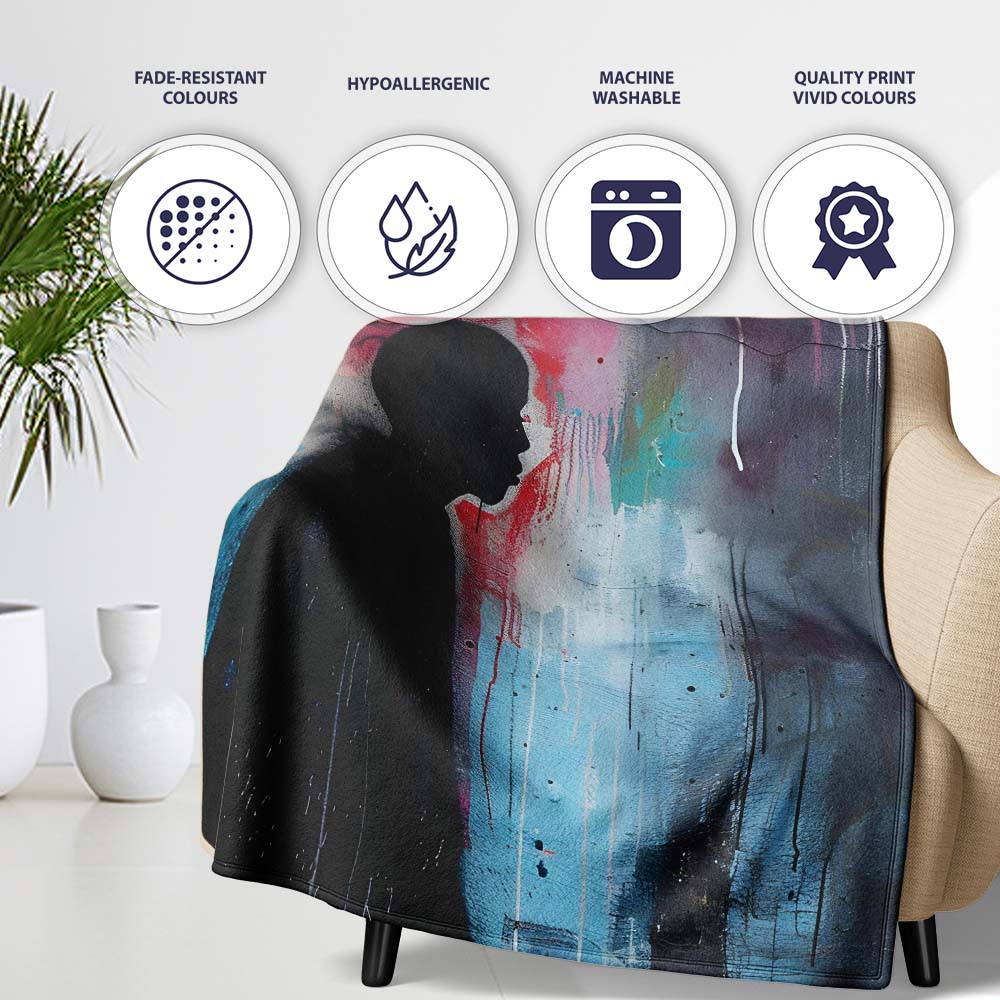 Child Silhouette with Pink Blue Abstract Graffiti, All Season Comfort, Comfortable Everyday Use - Super Soft Fleece Blanket Bed Sofa Throw