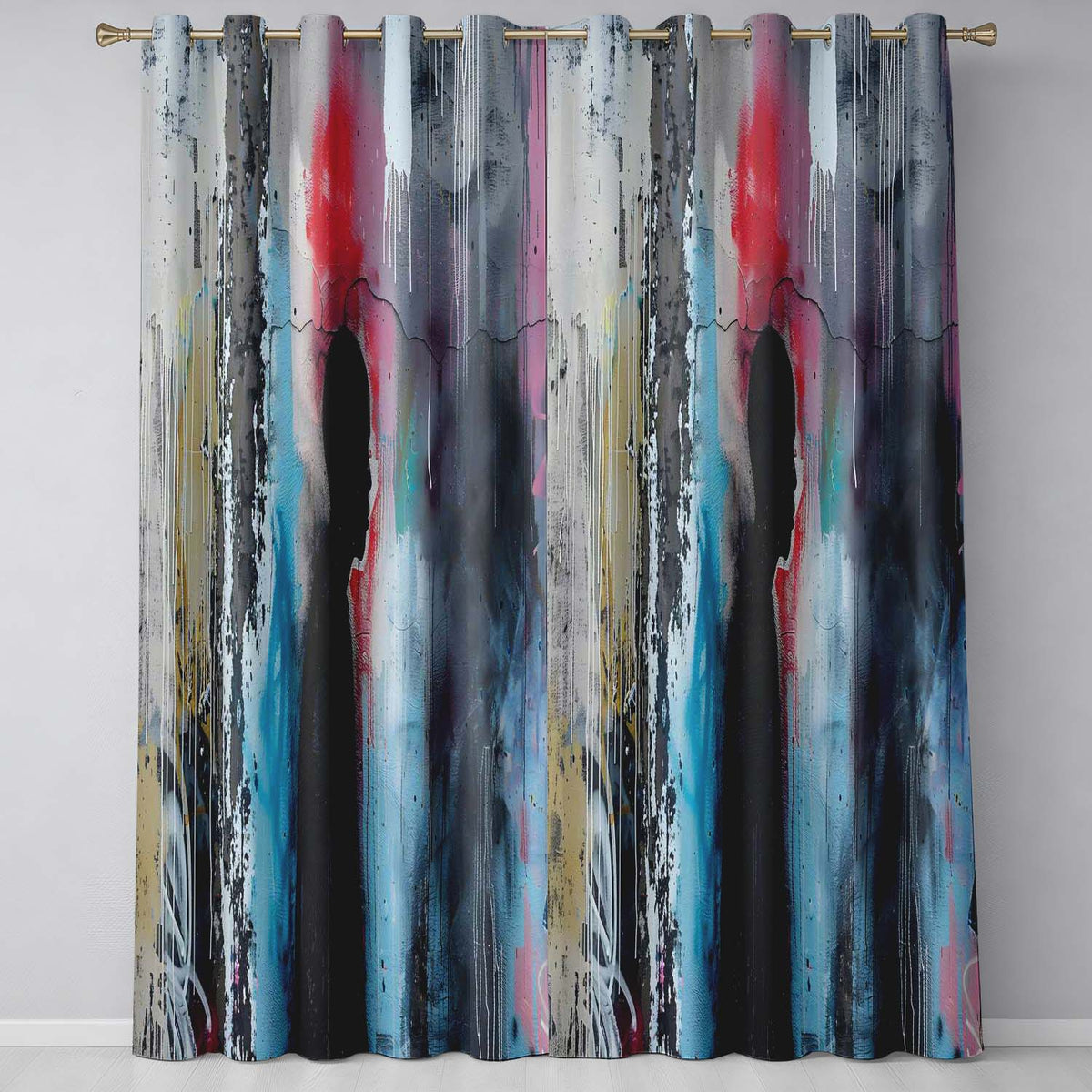 Child Silhouette with Pink Blue Abstract Graffiti Distinctive Artistic Home Decor Readymade Eyelet Ring Top Thermal 100% Blackout Curtains