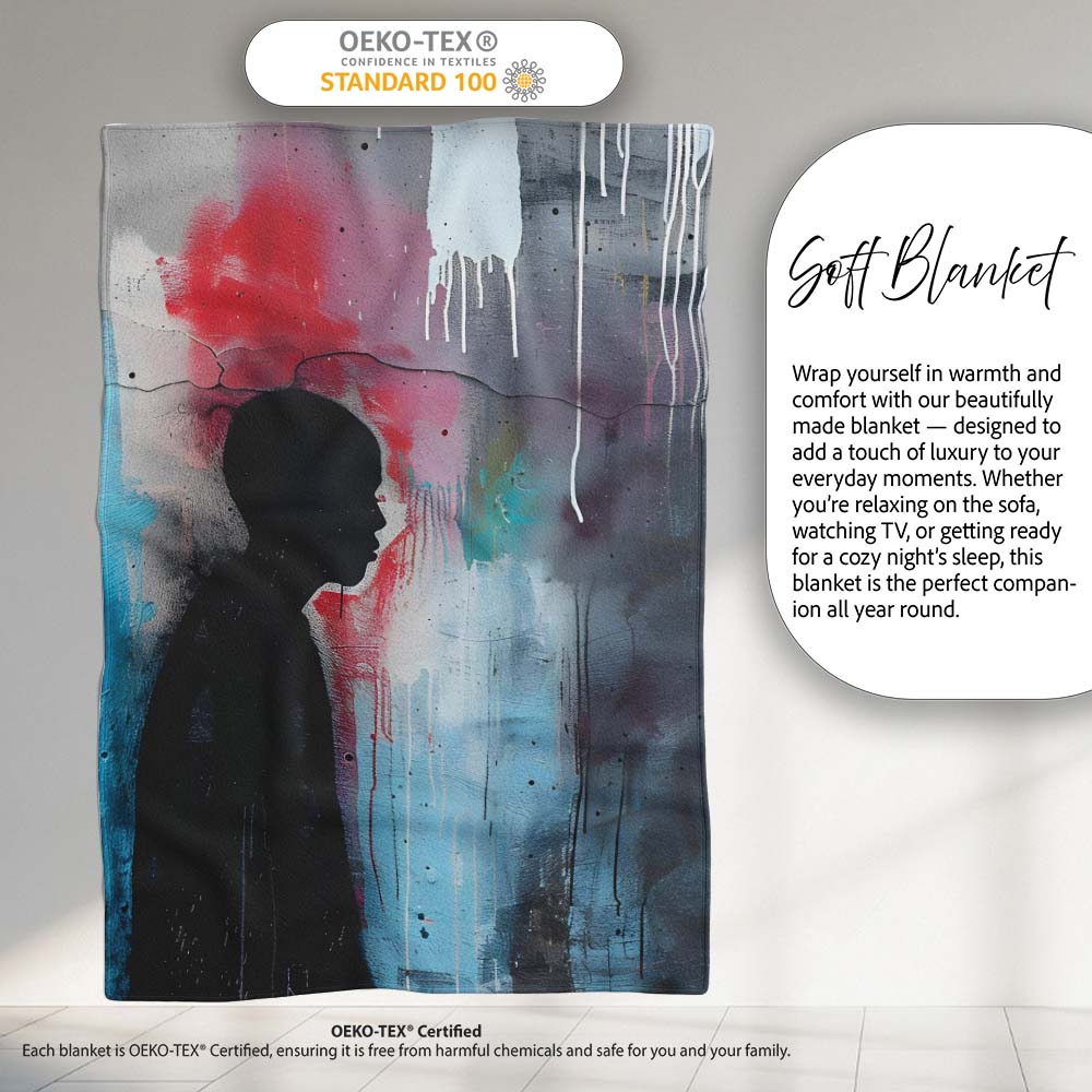 Child Silhouette with Pink Blue Abstract Graffiti, All Season Comfort, Comfortable Everyday Use - Super Soft Fleece Blanket Bed Sofa Throw