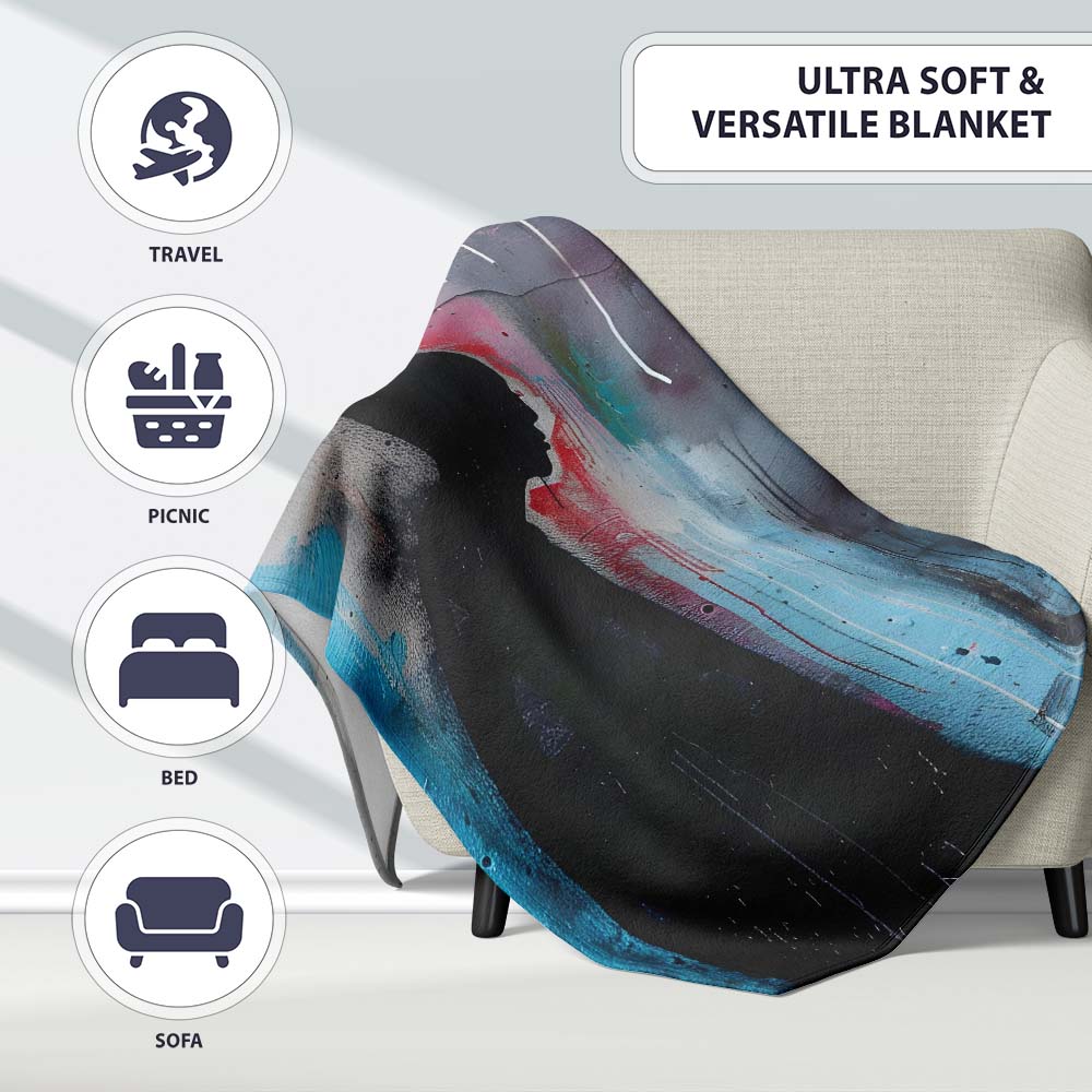 Child Silhouette with Pink Blue Abstract Graffiti, All Season Comfort, Comfortable Everyday Use - Super Soft Fleece Blanket Bed Sofa Throw