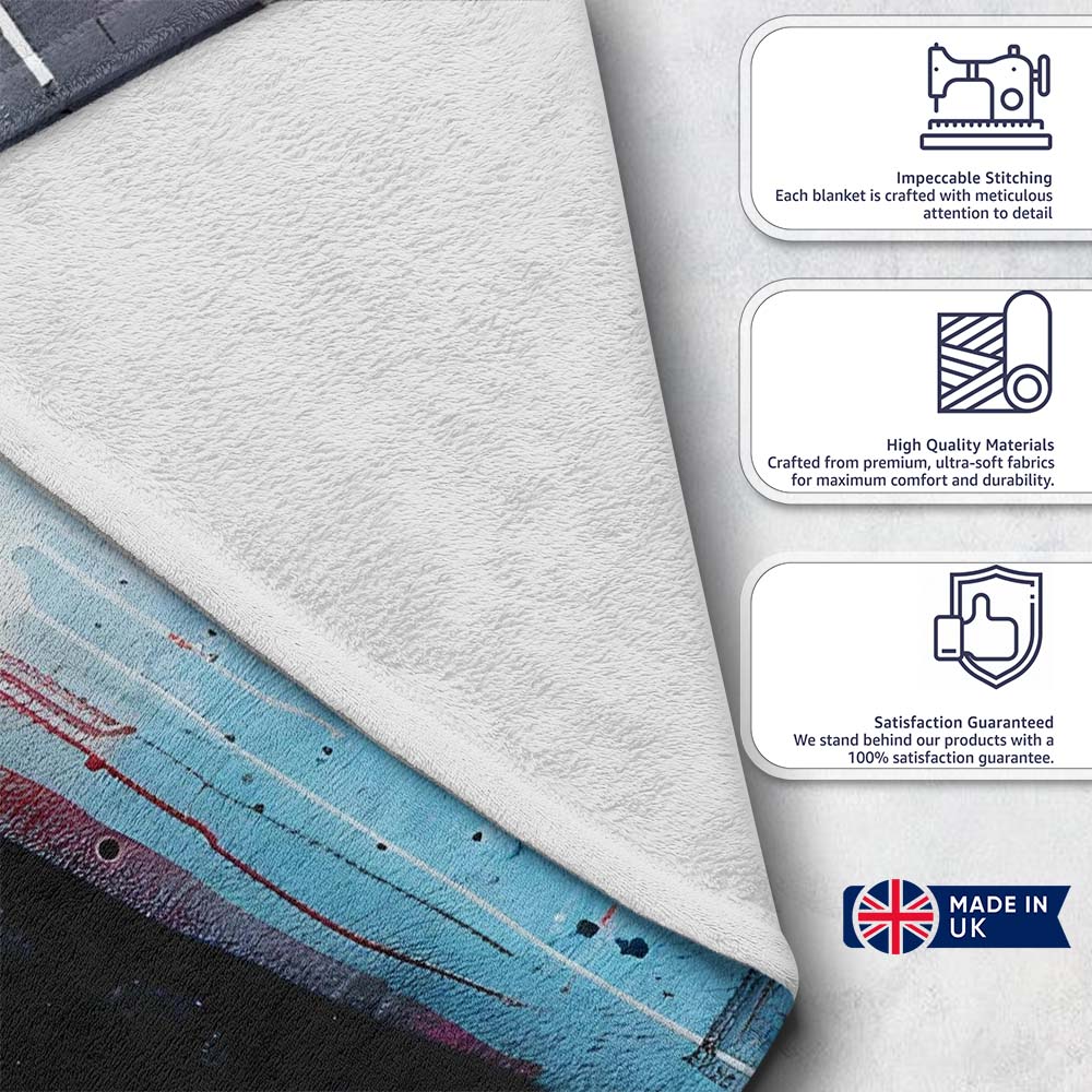 Child Silhouette with Pink Blue Abstract Graffiti, All Season Comfort, Comfortable Everyday Use - Super Soft Fleece Blanket Bed Sofa Throw