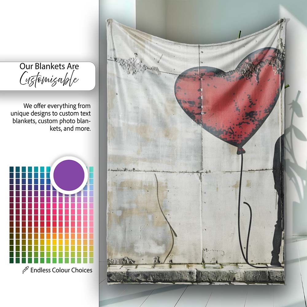 Couple Silhouette with Red Heart Balloon, Bedroom Living Room Accent, Decorative Wall Art Style - Super Soft Fleece Blanket Bed Sofa Throw