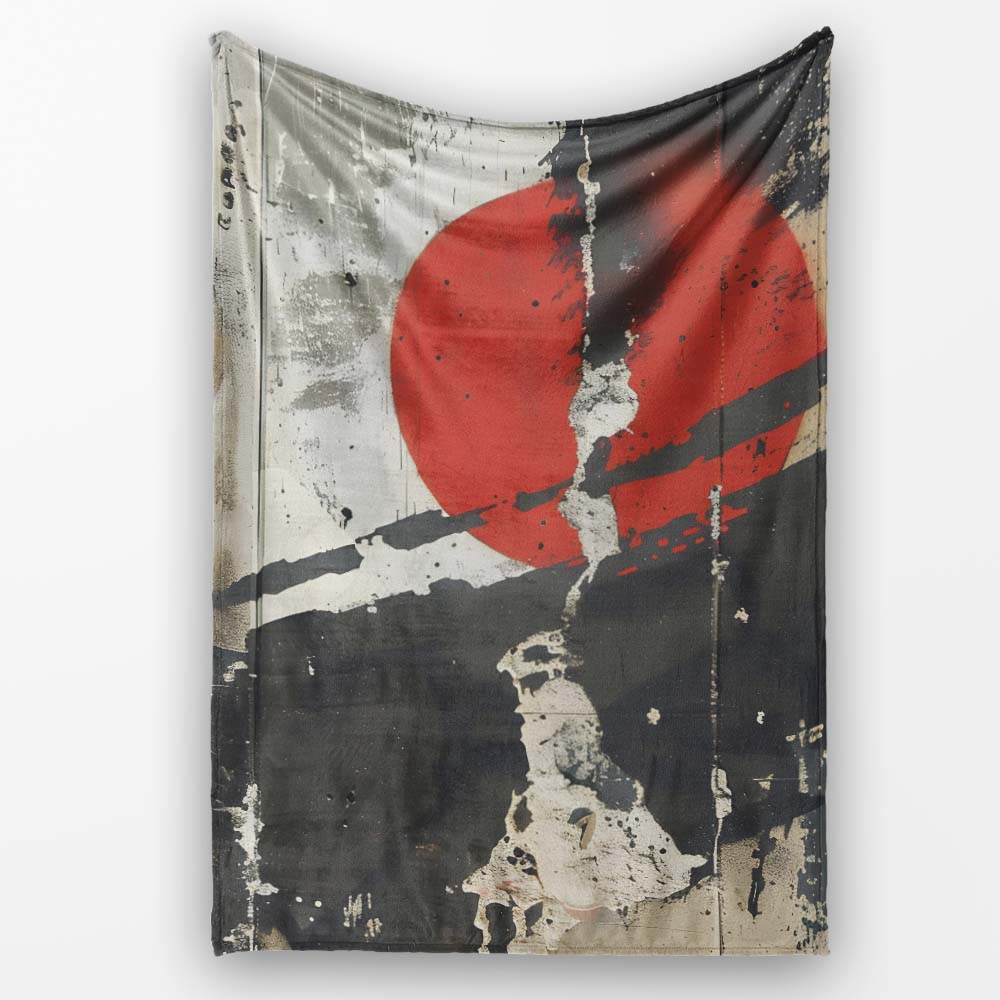Lone Man Silhouette with Red Sun Abstract, Bedroom Living Room Accent, Comfortable Everyday Use - Super Soft Fleece Blanket Bed Sofa Throw