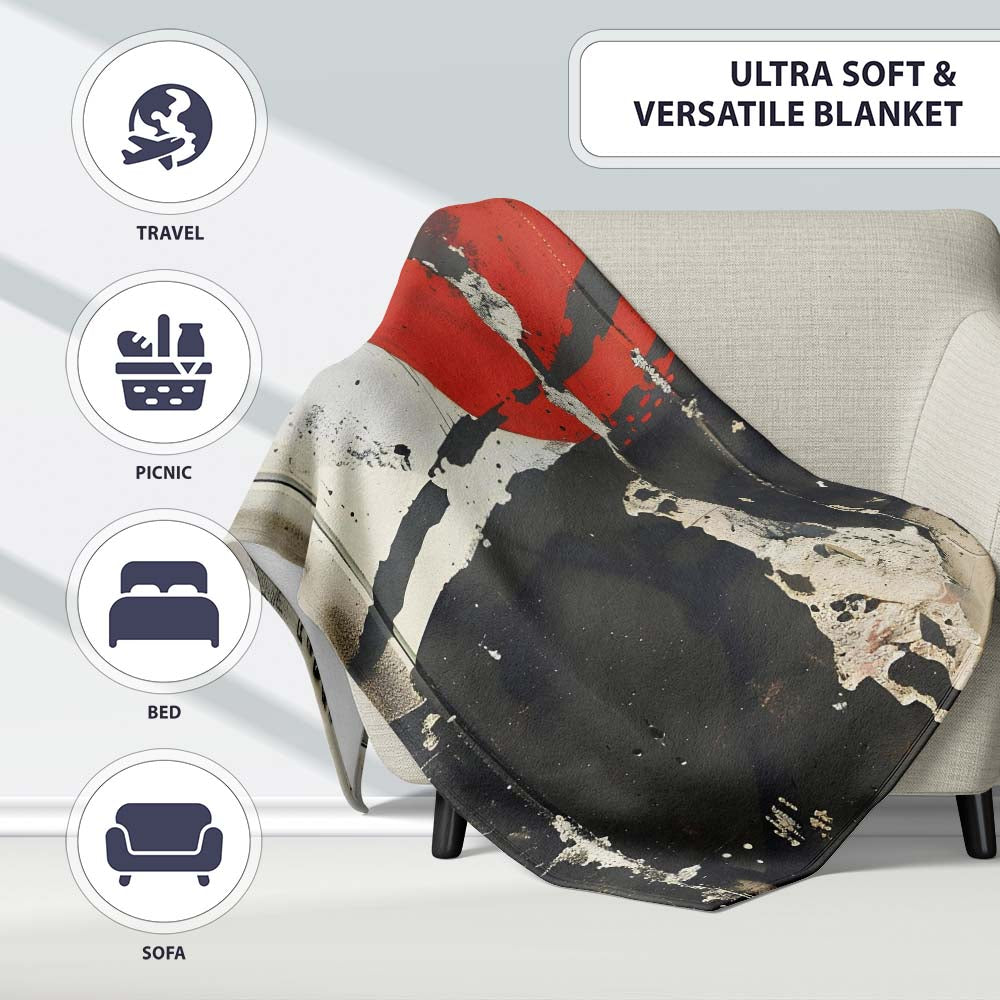 Lone Man Silhouette with Red Sun Abstract, Bedroom Living Room Accent, Comfortable Everyday Use - Super Soft Fleece Blanket Bed Sofa Throw
