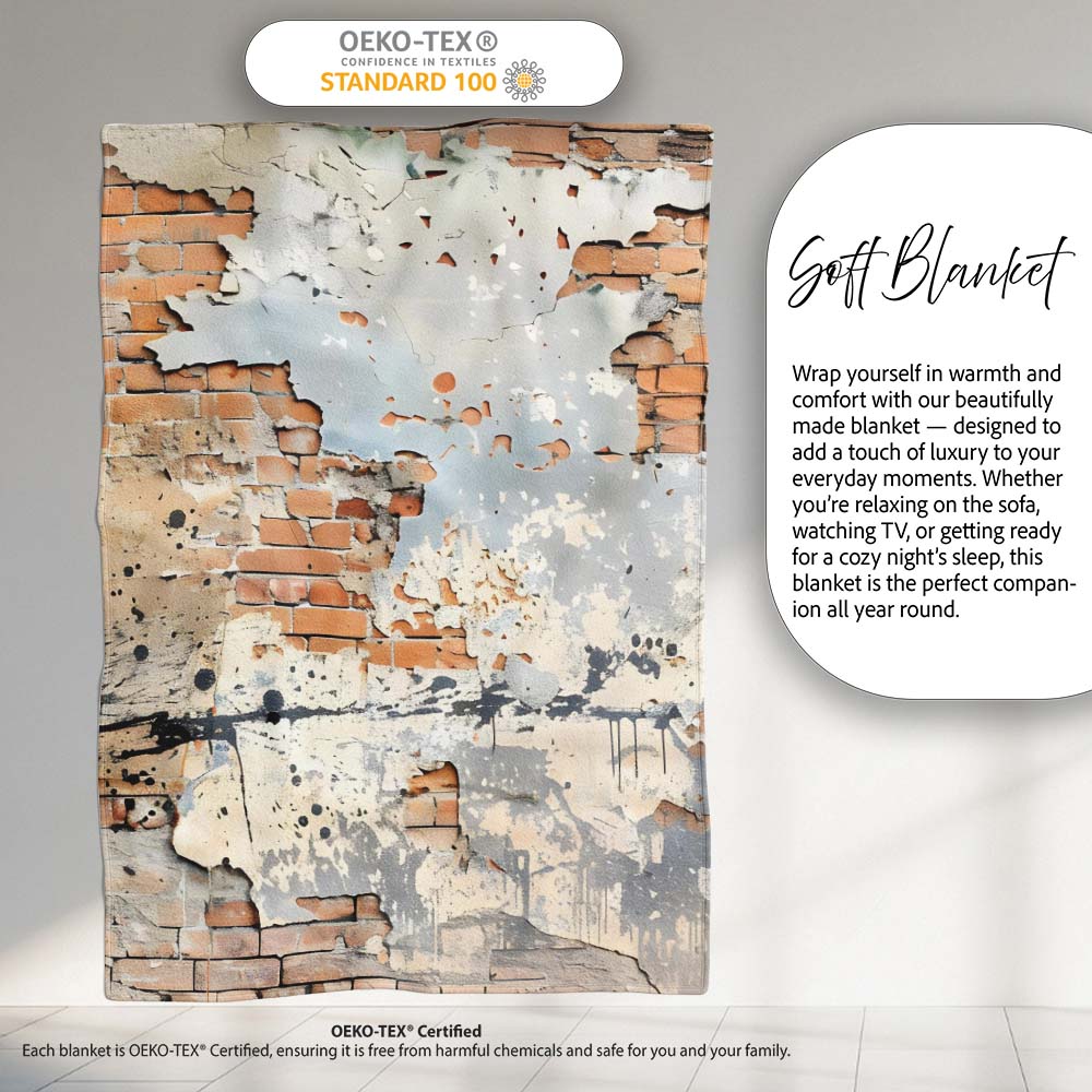 Child Walking Across Exposed Brick Graffiti, Bedroom Living Room Accent, Unique Artistic Design - Super Soft Fleece Blanket Bed Sofa Throw