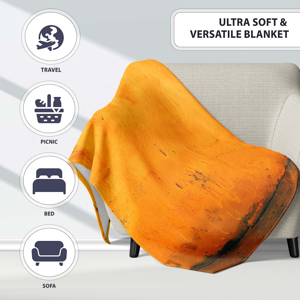 Lonely Boy Silhouette on Golden Grunge Wall, Bedroom Living Room Accent, Unique Artistic Design - Super Soft Fleece Blanket Bed Sofa Throw