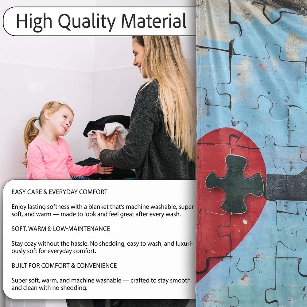 Puzzle Heart Missing Piece Street Art, Bedroom Living Room Accent, Thoughtful Housewarming Gift - Super Soft Fleece Blanket Bed Sofa Throw