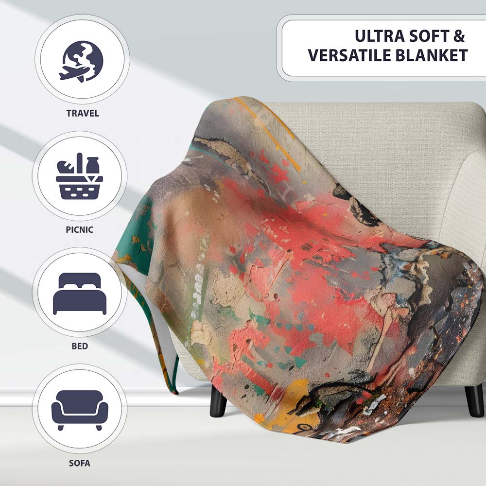 Thoughtful Boy Against Colourful Abstract Graffiti, All Season Comfort, Stylish Room Decoration - Super Soft Fleece Blanket Bed Sofa Throw