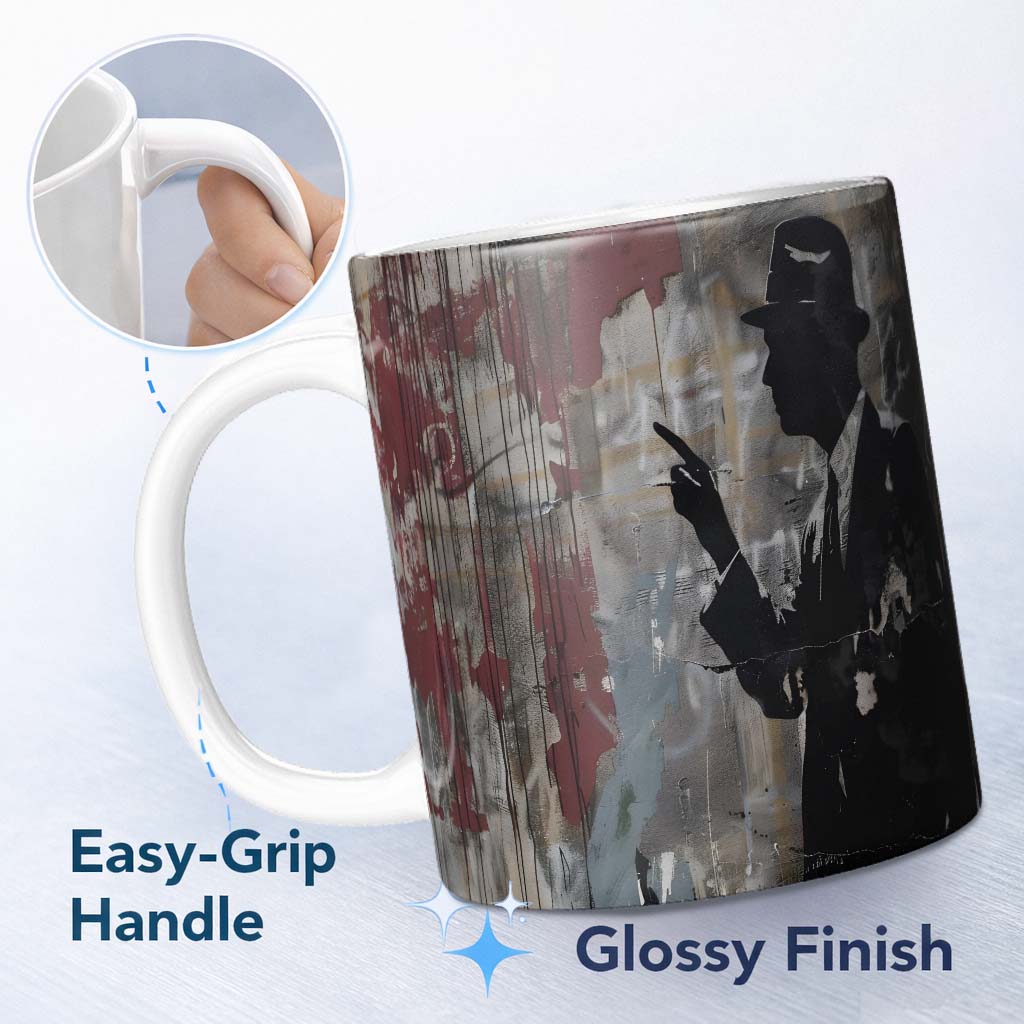 Mysterious Gentleman Silhouette Urban Graffiti 11oz Ceramic Coffee Tea Mug White Large Handle