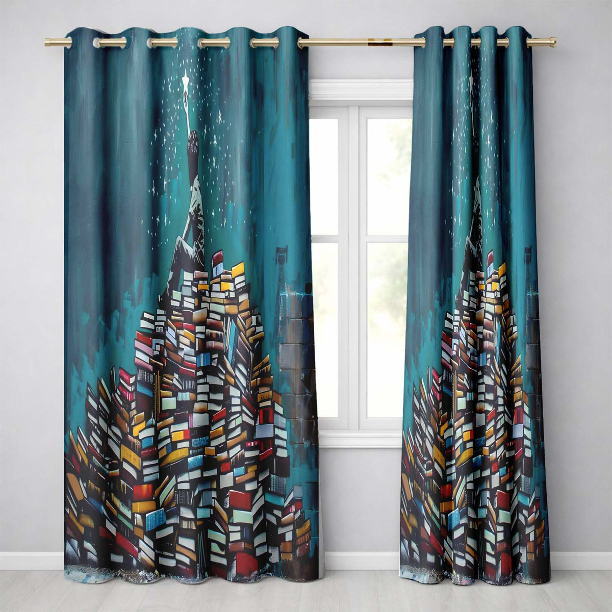 Child Reaching for Star on Book Stack Unique Vibrant Design for Modern Home Decor Readymade Eyelet Ring Top Thermal 100% Blackout Curtains