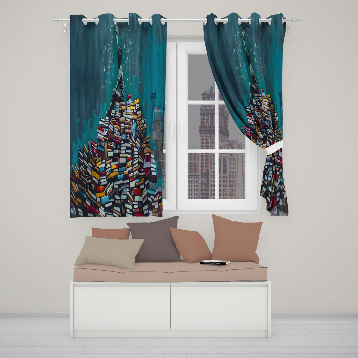 Child Reaching for Star on Book Stack Unique Vibrant Design for Modern Home Decor Readymade Eyelet Ring Top Thermal 100% Blackout Curtains