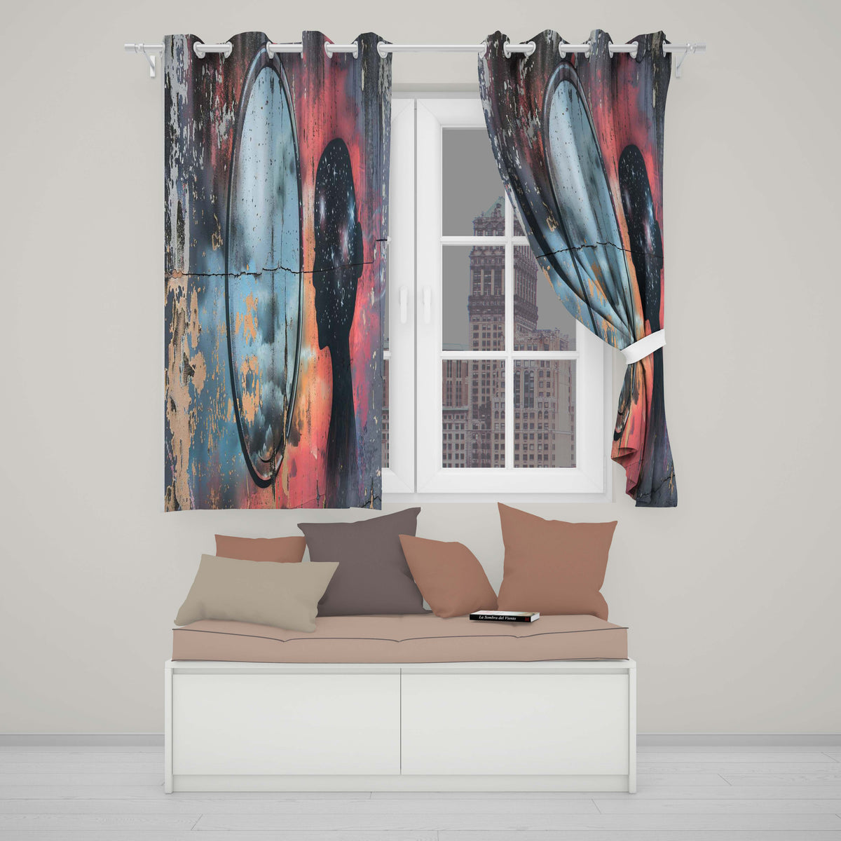 Cosmic Mind Female Silhouette Mirror Reflection Stylish Artwork for Bedroom Decor Readymade Eyelet Ring Top Thermal 100% Blackout Curtains