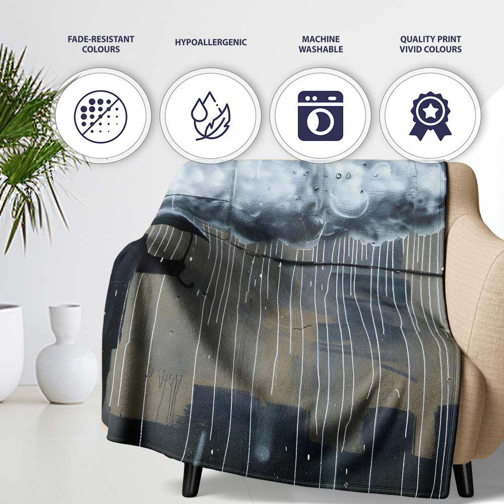 Cloud Over Umbrella Street Art, Cozy Home Decor, Bedroom Living Room Accent, All Season Comfort - Super Soft Fleece Blanket Bed Sofa Throw