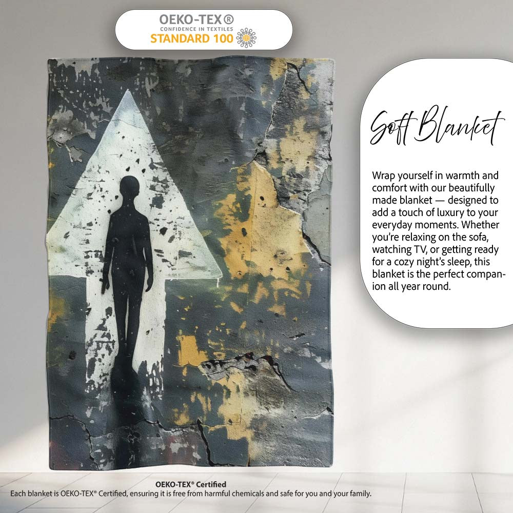 Silhouette Figure Inside White Arrow Graffiti, All Season Comfort, Thoughtful Housewarming Gift - Super Soft Fleece Blanket Bed Sofa Throw