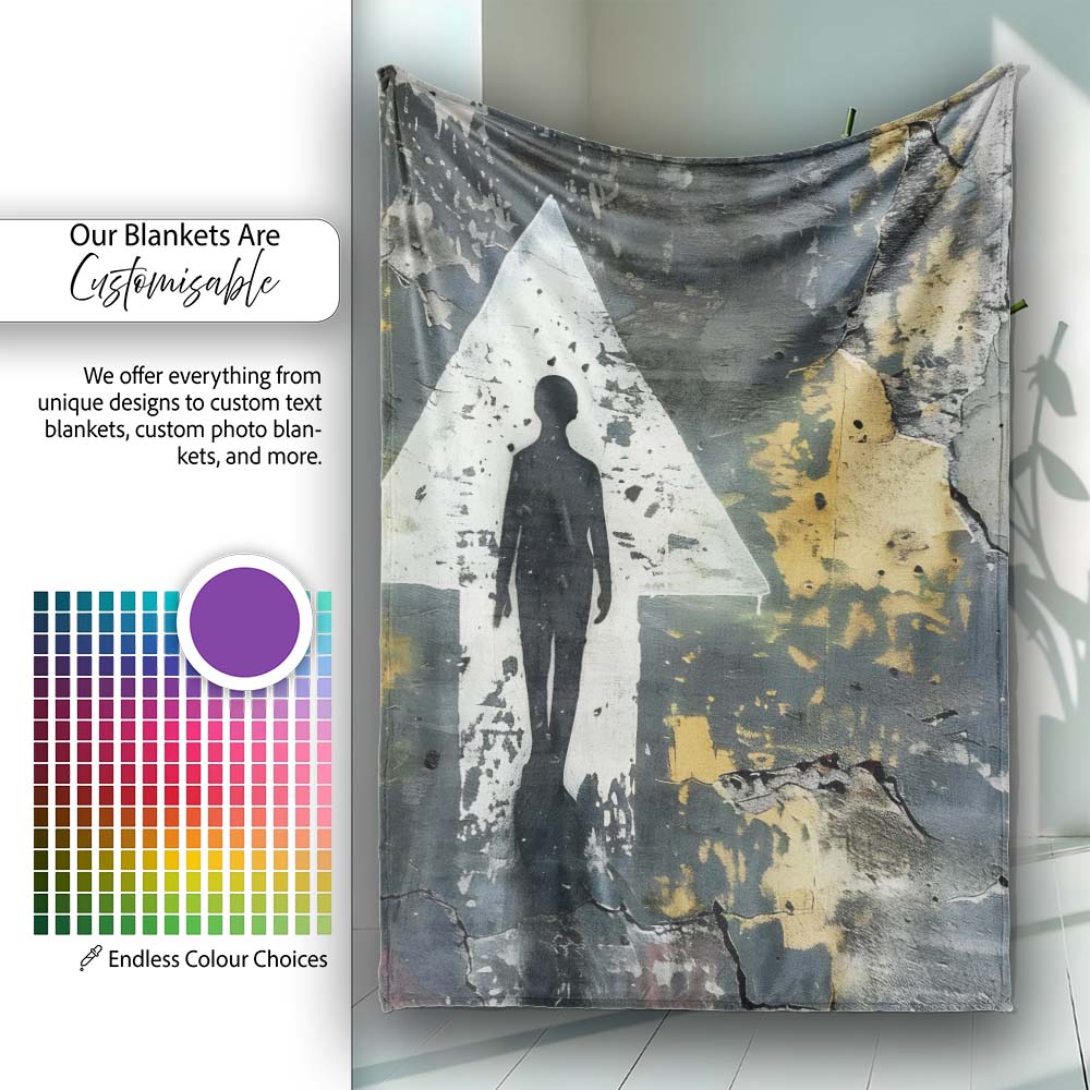 Silhouette Figure Inside White Arrow Graffiti, All Season Comfort, Thoughtful Housewarming Gift - Super Soft Fleece Blanket Bed Sofa Throw