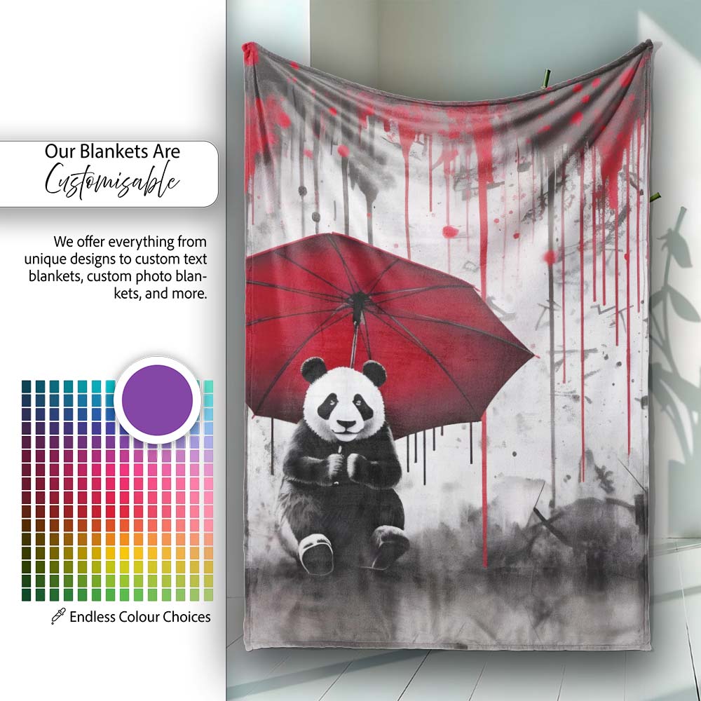 Panda Holding Red Umbrella Graffiti, Cozy Home Decor, Lightweight Warm Gift, All Season Comfort - Super Soft Fleece Blanket Bed Sofa Throw