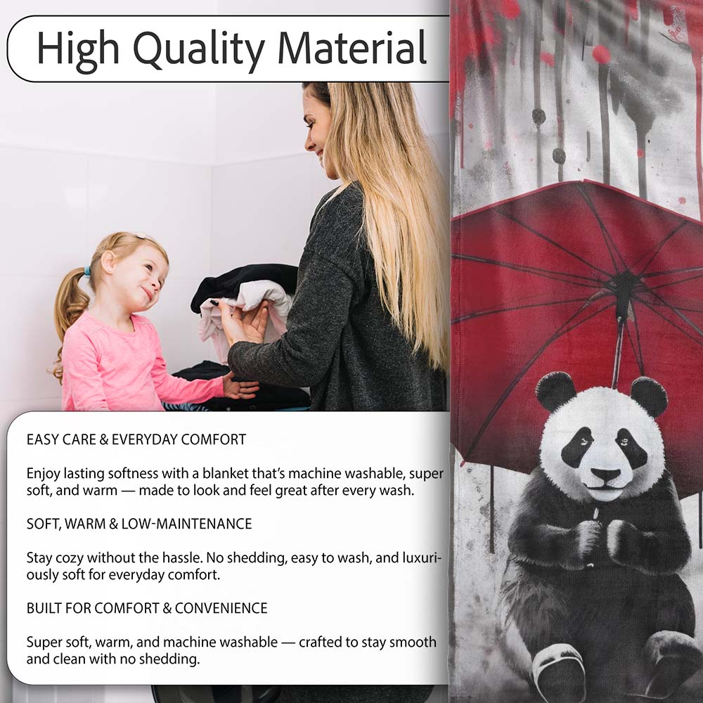Panda Holding Red Umbrella Graffiti, Cozy Home Decor, Lightweight Warm Gift, All Season Comfort - Super Soft Fleece Blanket Bed Sofa Throw