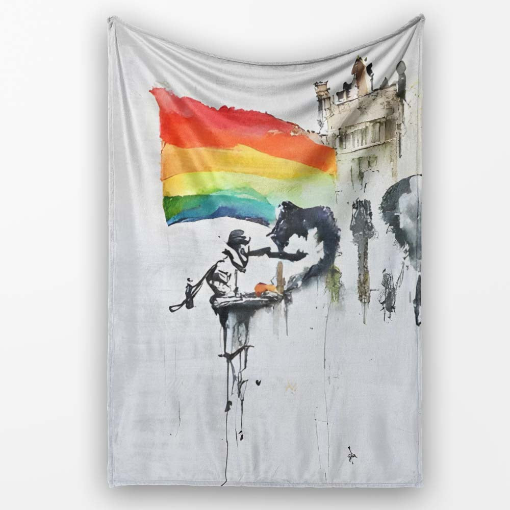 Watercolour Heart Rainbow Protest Street Art, Comfortable Everyday Use, Stylish Room Decoration - Super Soft Fleece Blanket Bed Sofa Throw