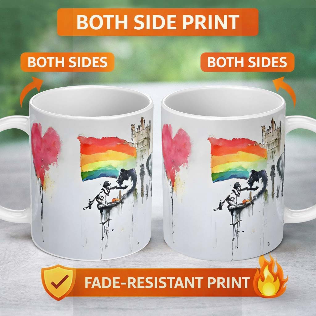 Watercolour Heart Rainbow Protest Street Art 11oz Ceramic Coffee Tea Mug White Large Handle