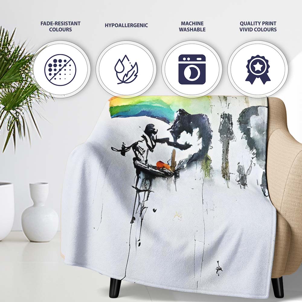 Watercolour Heart Rainbow Protest Street Art, Comfortable Everyday Use, Stylish Room Decoration - Super Soft Fleece Blanket Bed Sofa Throw