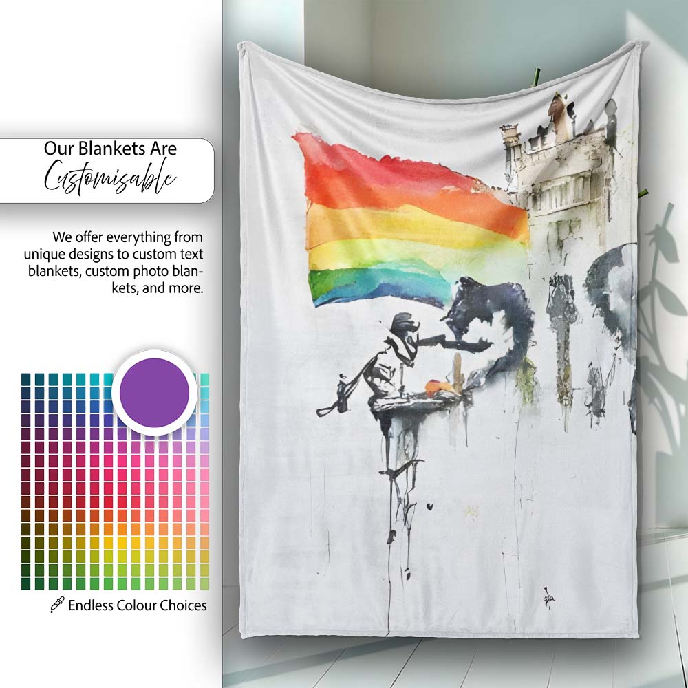 Watercolour Heart Rainbow Protest Street Art, Comfortable Everyday Use, Stylish Room Decoration - Super Soft Fleece Blanket Bed Sofa Throw