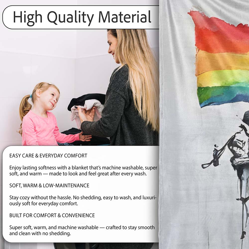 Watercolour Heart Rainbow Protest Street Art, Comfortable Everyday Use, Stylish Room Decoration - Super Soft Fleece Blanket Bed Sofa Throw