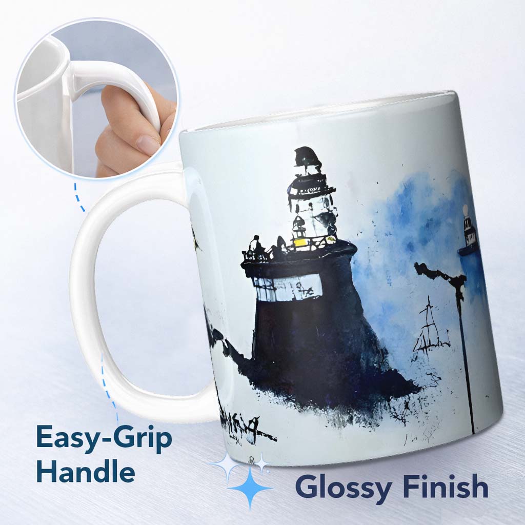 Watercolour Lighthouse Coastal Street Art 11oz Ceramic Coffee Tea Mug White Large Handle