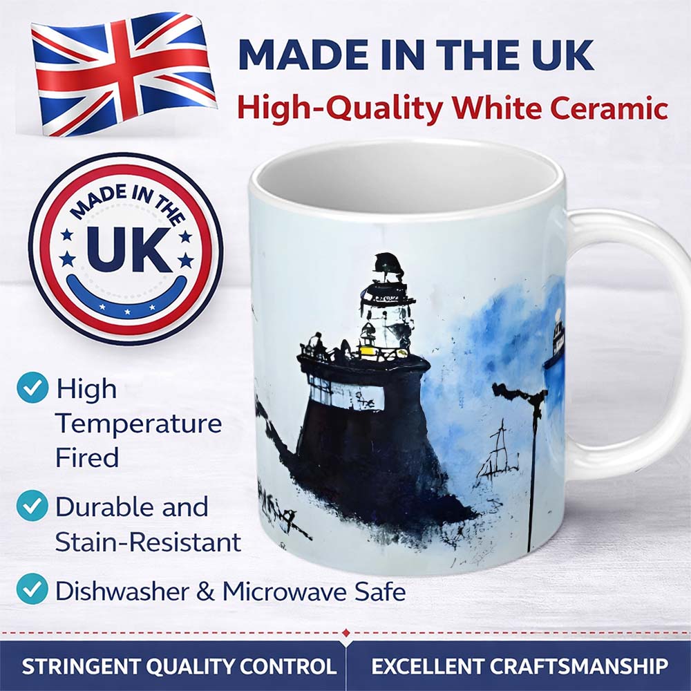 Watercolour Lighthouse Coastal Street Art 11oz Ceramic Coffee Tea Mug White Large Handle