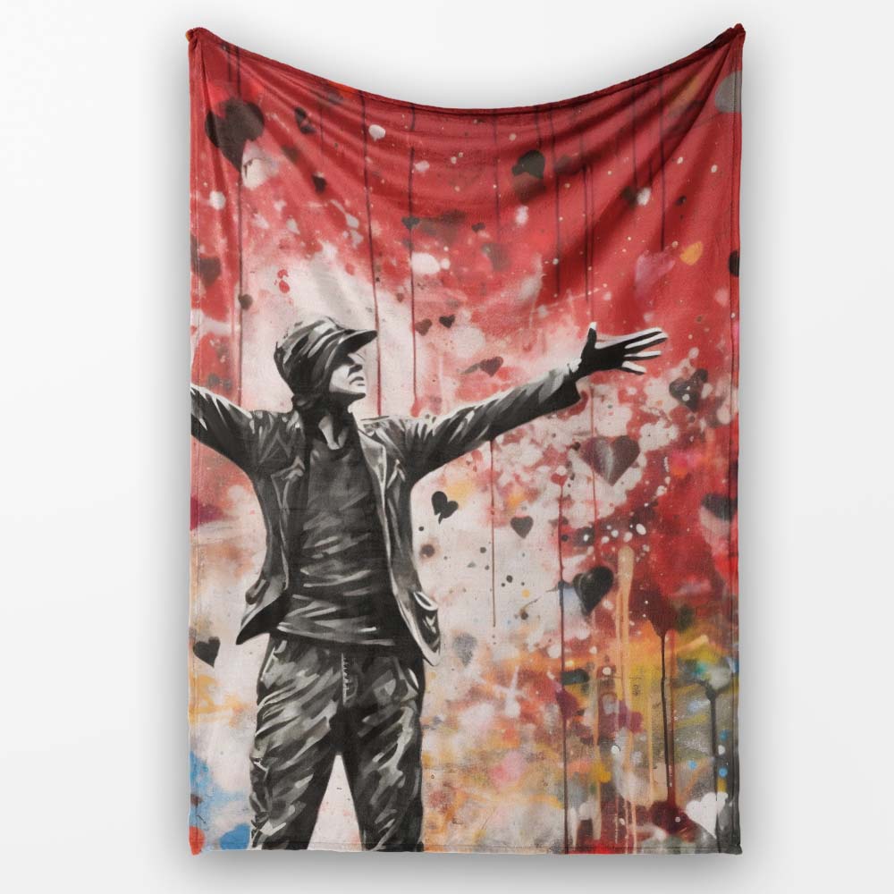 Man with Open Arms Love Graffiti, Cozy Home Decor, All Season Comfort, Comfortable Everyday Use - Super Soft Fleece Blanket Bed Sofa Throw