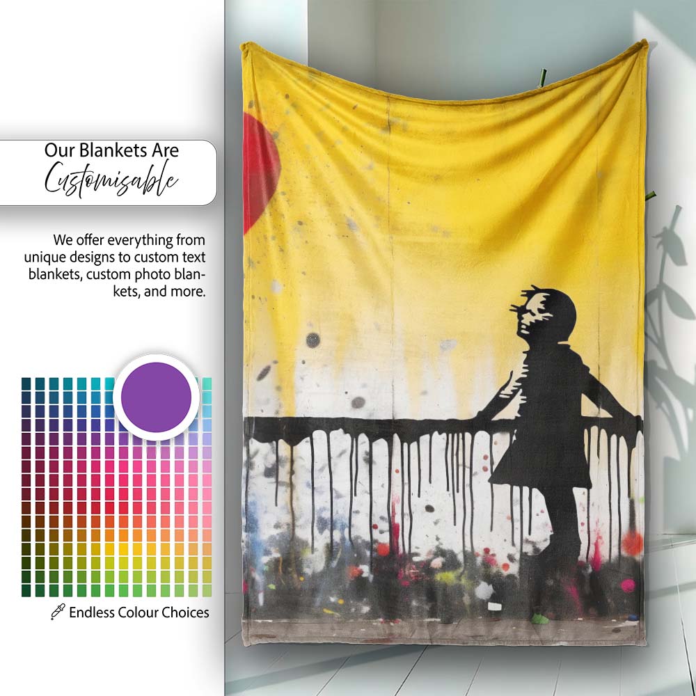 Girl Reaching for Dripping Red Heart Graffiti, All Season Comfort, Thoughtful Housewarming Gift - Super Soft Fleece Blanket Bed Sofa Throw