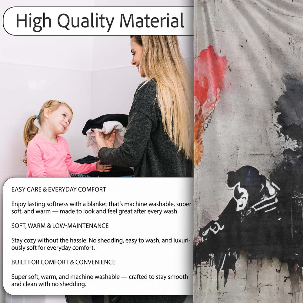 Burning Houses Anti War Street Art, Cozy Home Decor, All Season Comfort, Modern Interior Accent - Super Soft Fleece Blanket Bed Sofa Throw