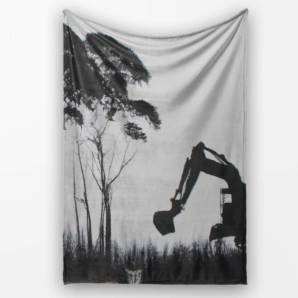 Excavator Destroying Forest Environmental Street Art, Lightweight Comfortable Decorative Accent - Super Soft Fleece Blanket Bed Sofa Throw