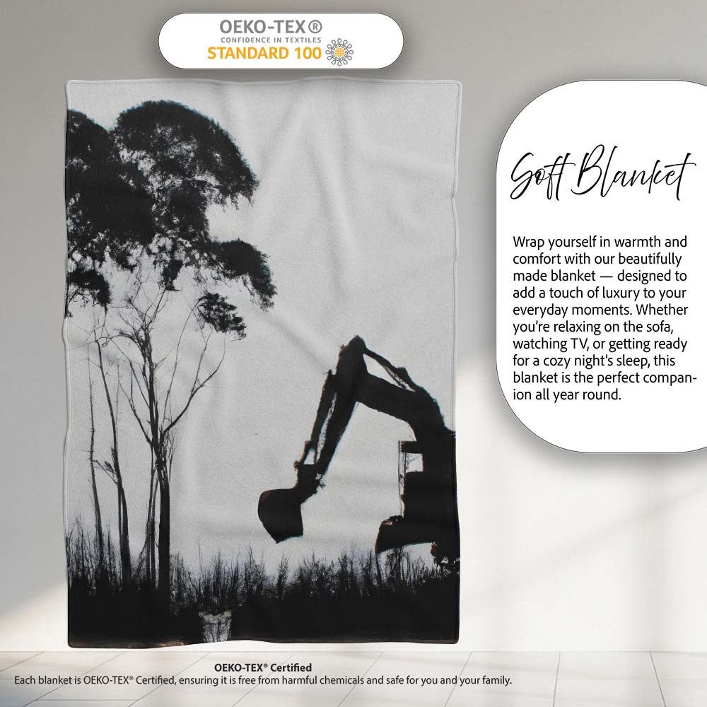 Excavator Destroying Forest Environmental Street Art, Lightweight Comfortable Decorative Accent - Super Soft Fleece Blanket Bed Sofa Throw
