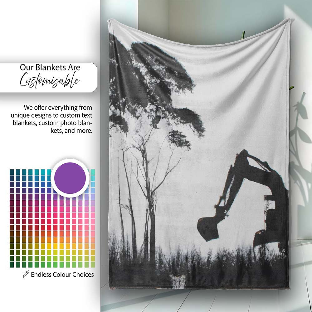 Excavator Destroying Forest Environmental Street Art, Lightweight Comfortable Decorative Accent - Super Soft Fleece Blanket Bed Sofa Throw