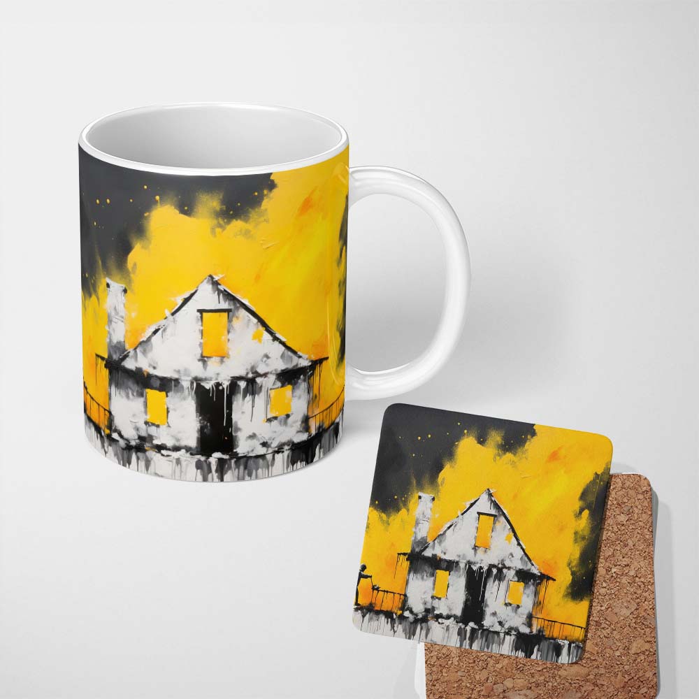 Child Painting Burnt House Street Art 11oz Ceramic Coffee Tea Mug White Large Handle