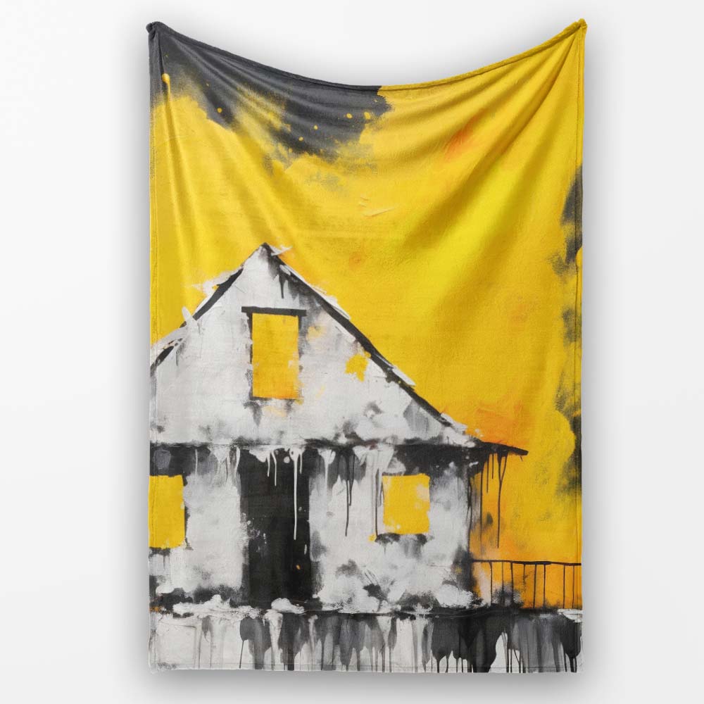 Child Painting Burnt House Street Art, Bedroom Living Room Accent, Thoughtful Housewarming Gift - Super Soft Fleece Blanket Bed Sofa Throw