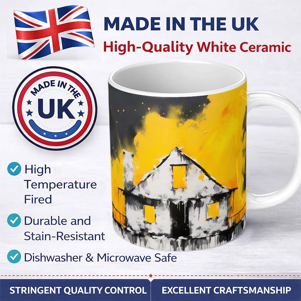 Child Painting Burnt House Street Art 11oz Ceramic Coffee Tea Mug White Large Handle