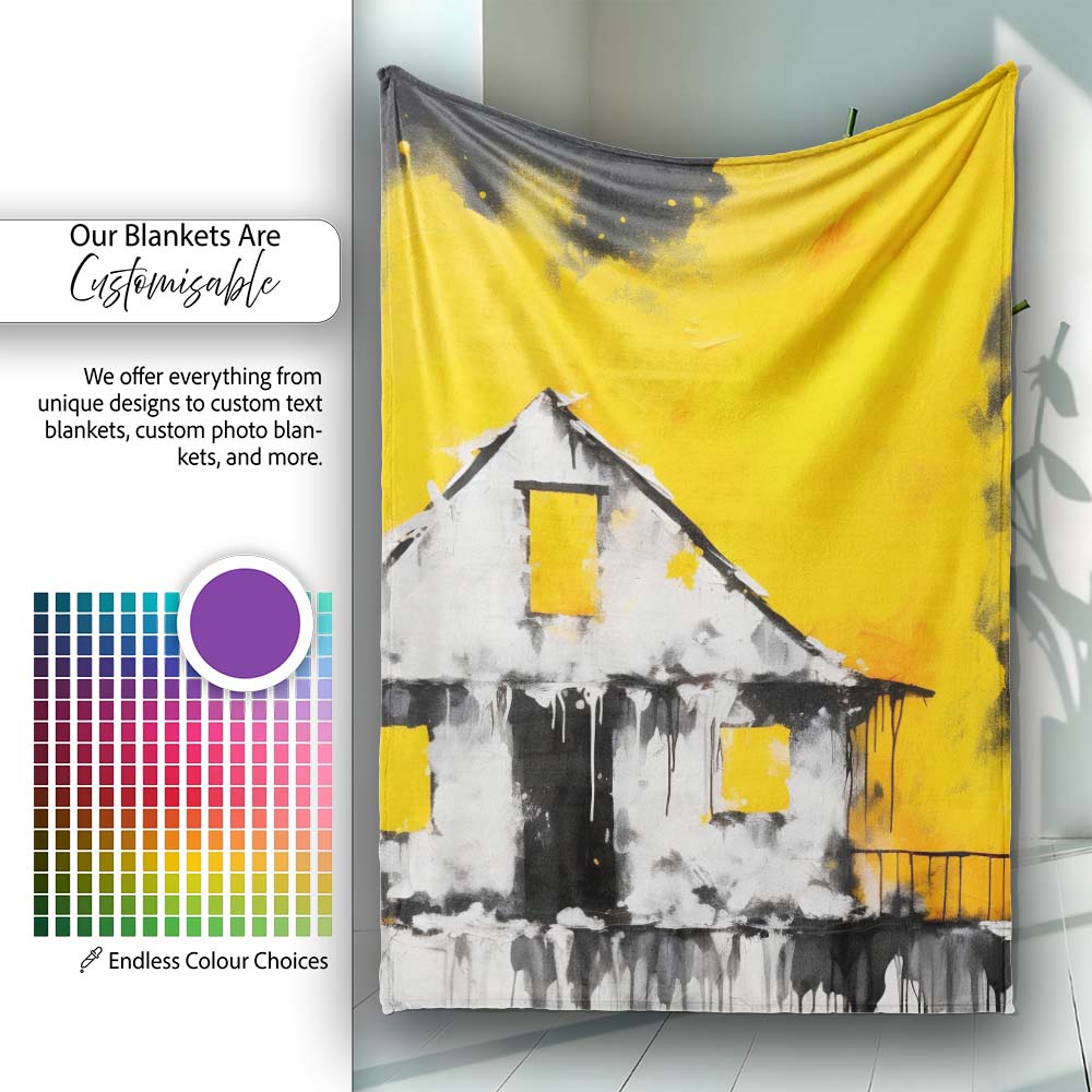 Child Painting Burnt House Street Art, Bedroom Living Room Accent, Thoughtful Housewarming Gift - Super Soft Fleece Blanket Bed Sofa Throw