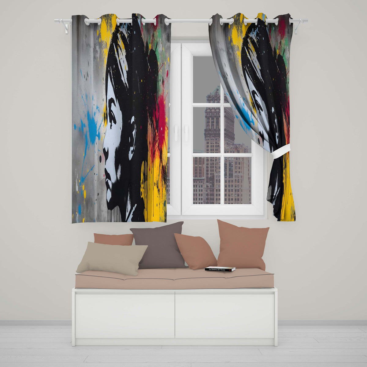 Colour Splash Portrait Urban Graffiti Contemporary Elegant Artwork for Home Decor Readymade Eyelet Ring Top Thermal 100% Blackout Curtains