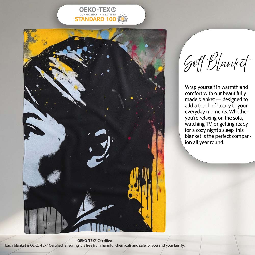 Colour Splash Portrait Urban Graffiti, Bedroom Living Room Accent, Thoughtful Housewarming Gift - Super Soft Fleece Blanket Bed Sofa Throw