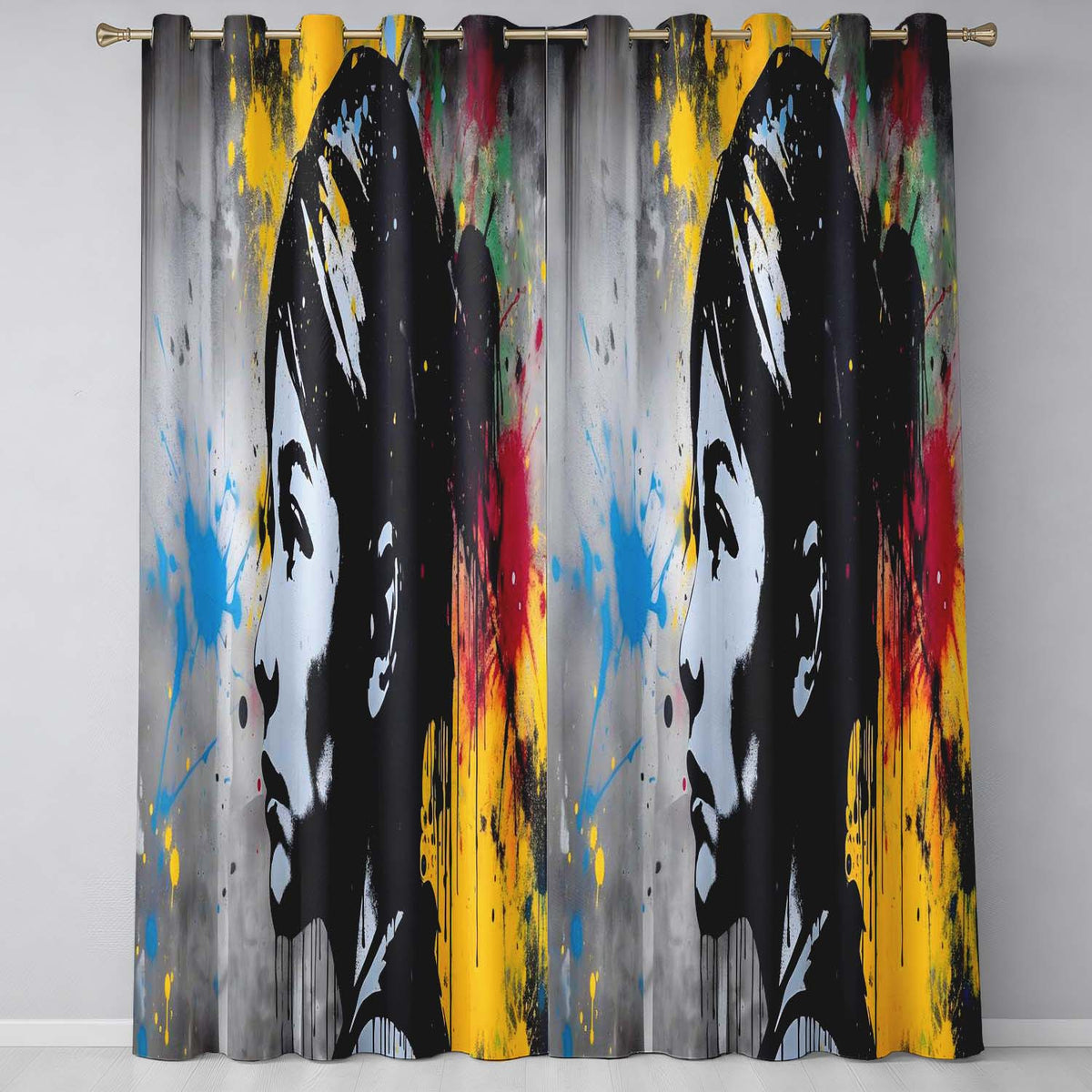 Colour Splash Portrait Urban Graffiti Contemporary Elegant Artwork for Home Decor Readymade Eyelet Ring Top Thermal 100% Blackout Curtains