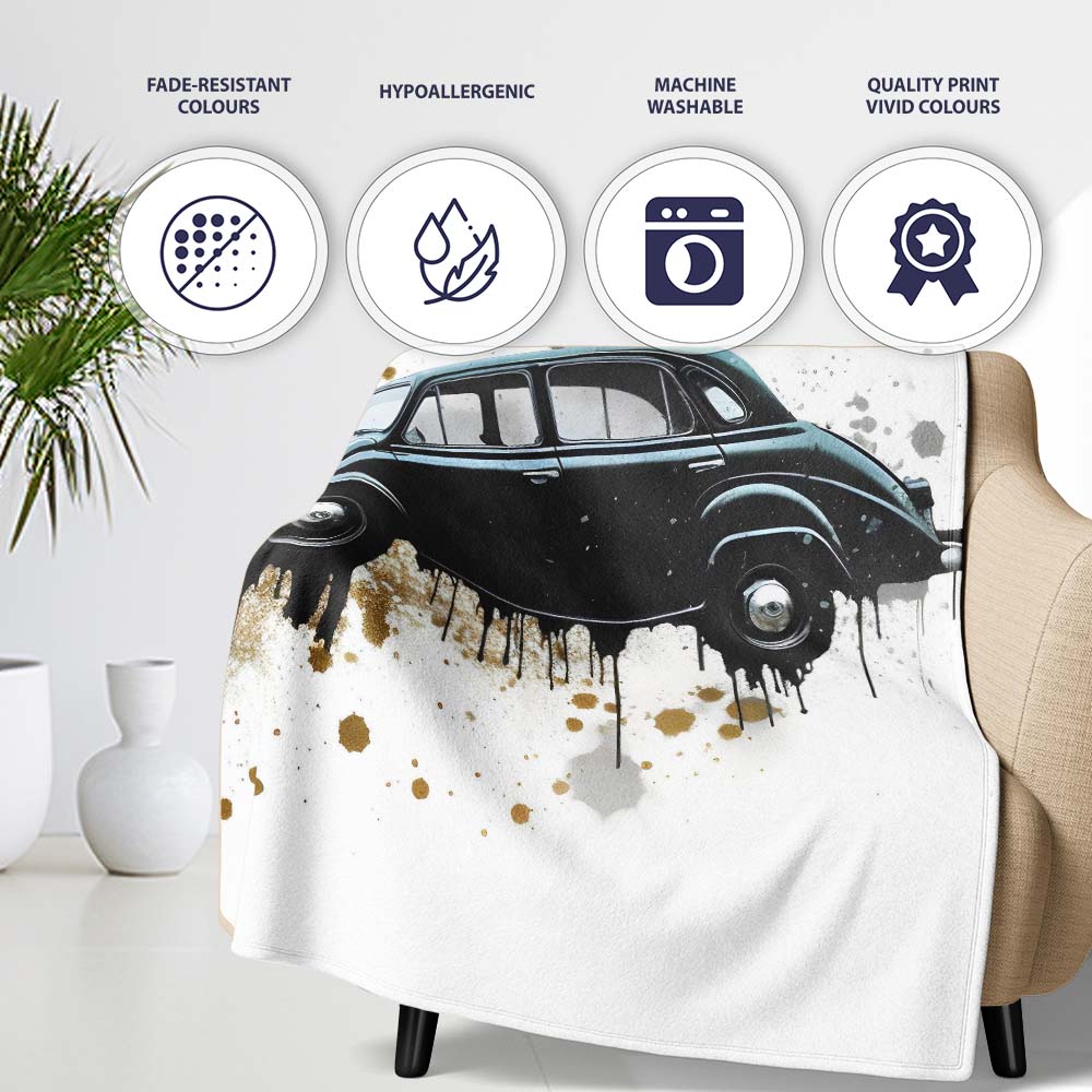 Man Dancing on Classic Black Car Street Art, Bedroom Living Room Accent, Unique Artistic Design - Super Soft Fleece Blanket Bed Sofa Throw