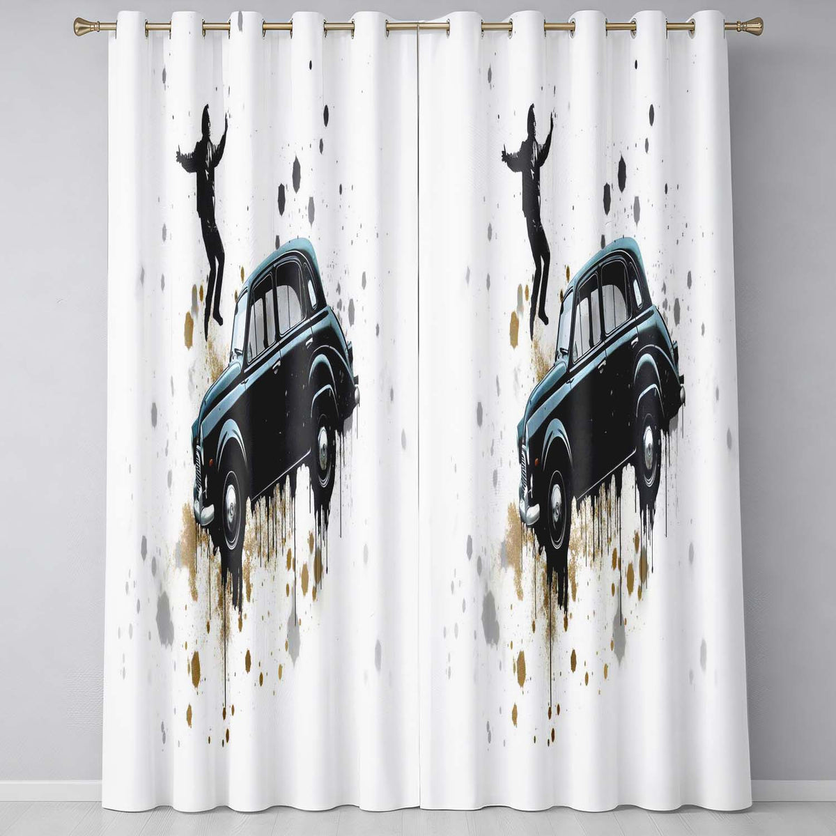 Man Dancing on Classic Black Car Street Art Vibrant Artwork for Living Room Decor Readymade Eyelet Ring Top Thermal 100% Blackout Curtains