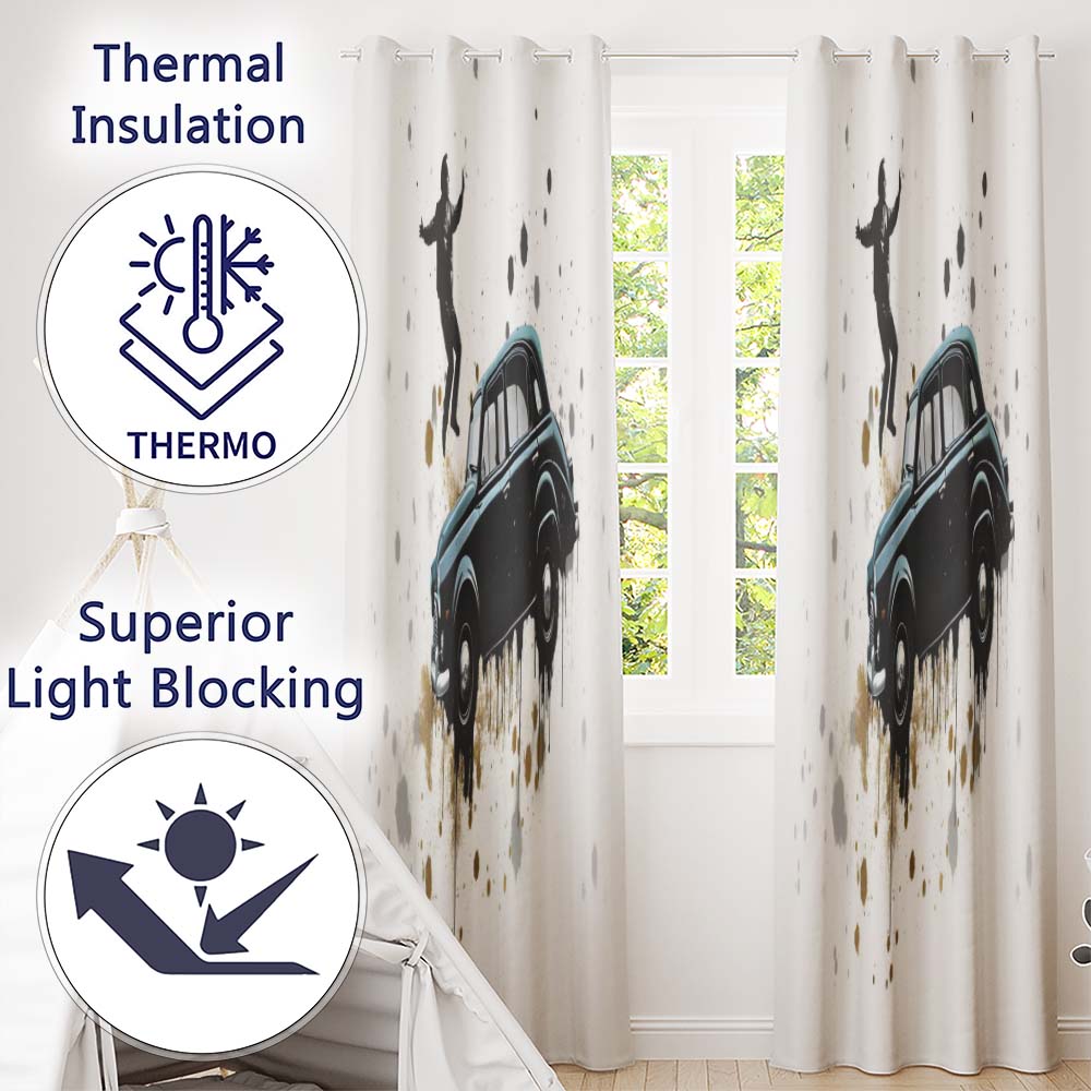 Man Dancing on Classic Black Car Street Art Vibrant Artwork for Living Room Decor Readymade Eyelet Ring Top Thermal 100% Blackout Curtains