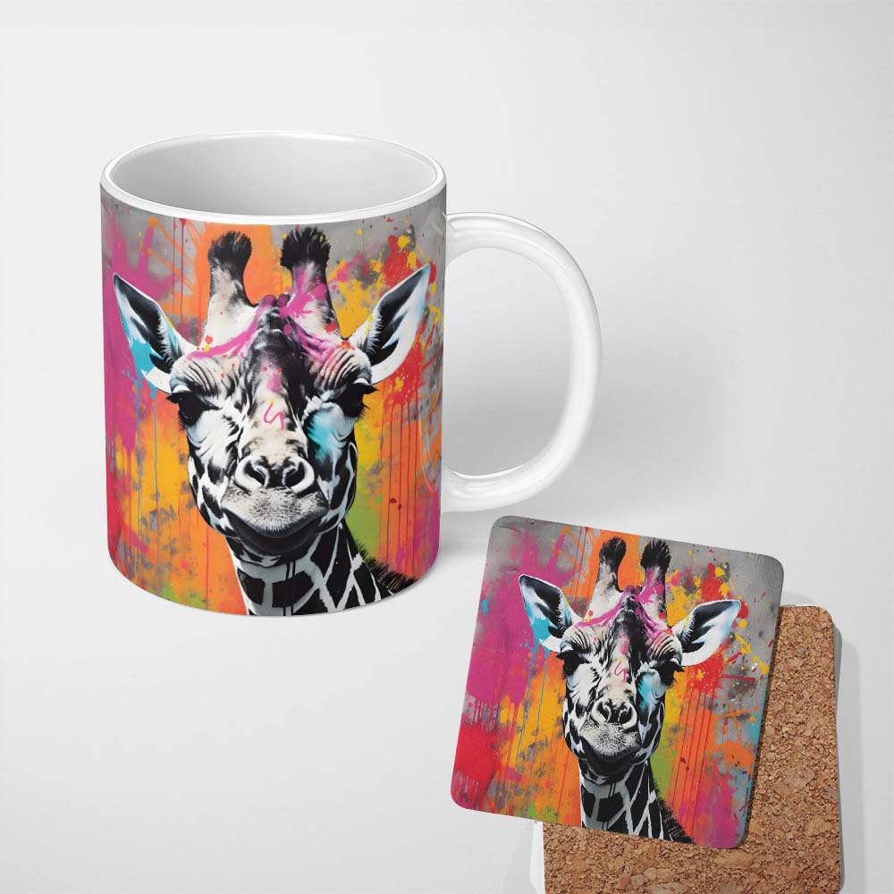Colour Splash Giraffe Portrait Graffiti 11oz Ceramic Coffee Tea Mug White Large Handle