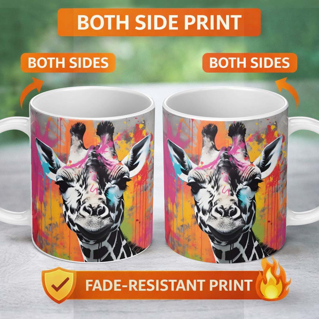 Colour Splash Giraffe Portrait Graffiti 11oz Ceramic Coffee Tea Mug White Large Handle