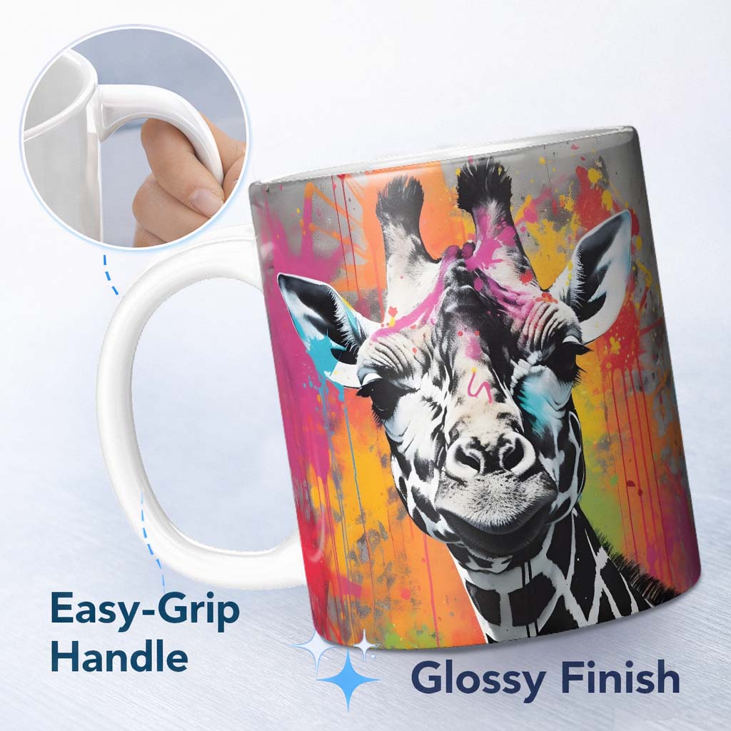 Colour Splash Giraffe Portrait Graffiti 11oz Ceramic Coffee Tea Mug White Large Handle